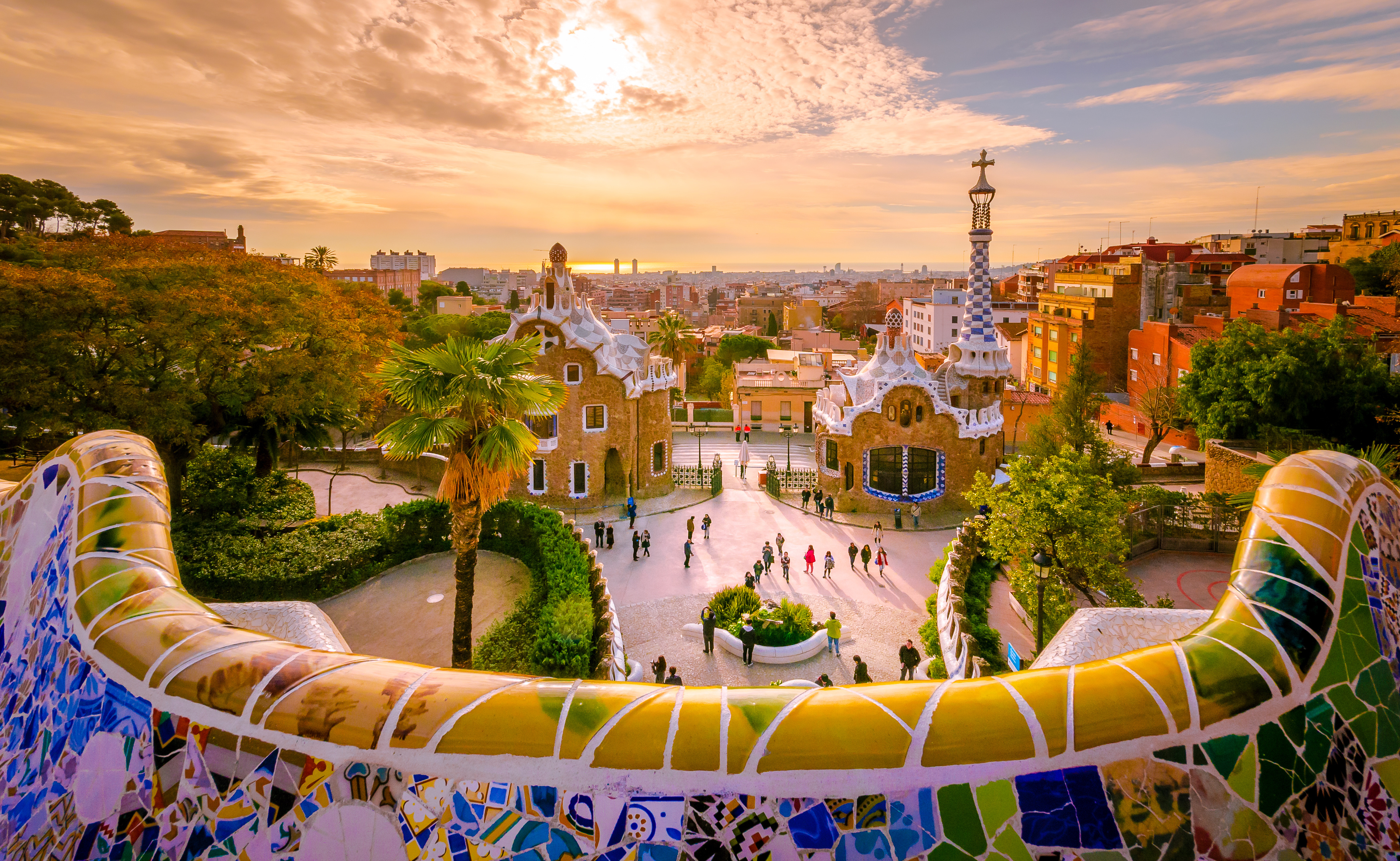 Photo of Park Güell mosaic terrace in Barcelona at sunset, used as an ICANN 63 EPDP blog header.
